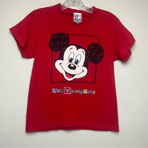 VINTAGE Mickey Walt Disney World Shirt Youth XS/S Red Designs Single Stitch 90s